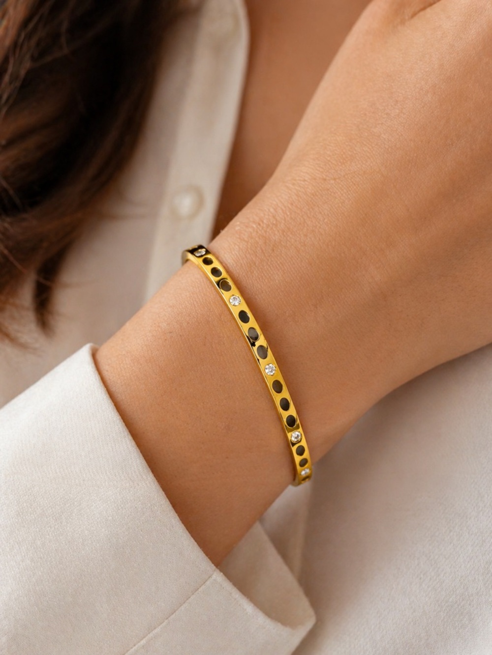 Kate Spade Gold Bangle Bracelet with Spade and Rhinestone Details - Dust Bag - Picture 2 of 4